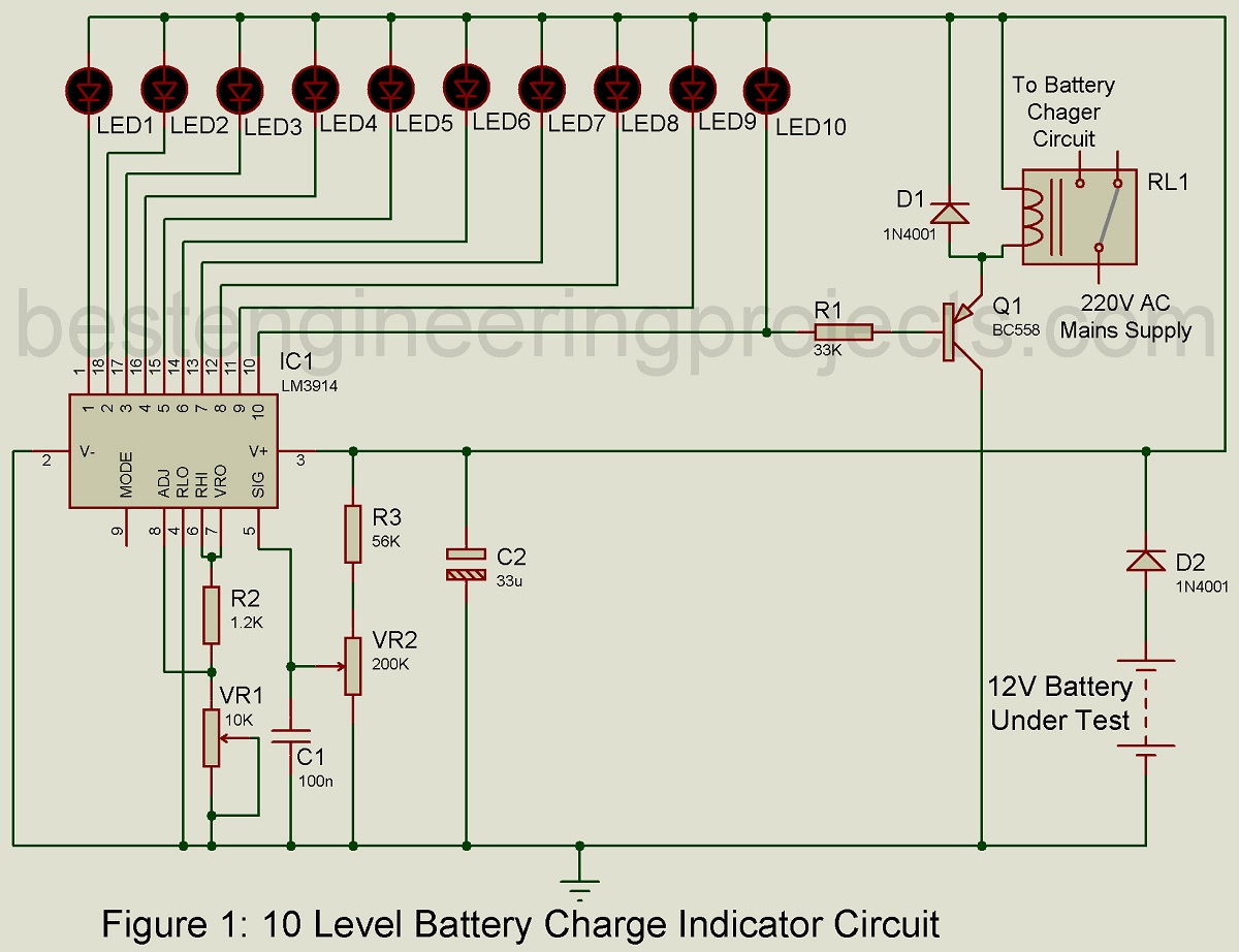 10 Level Battery Charge Indicator Circuit Engineering Projects