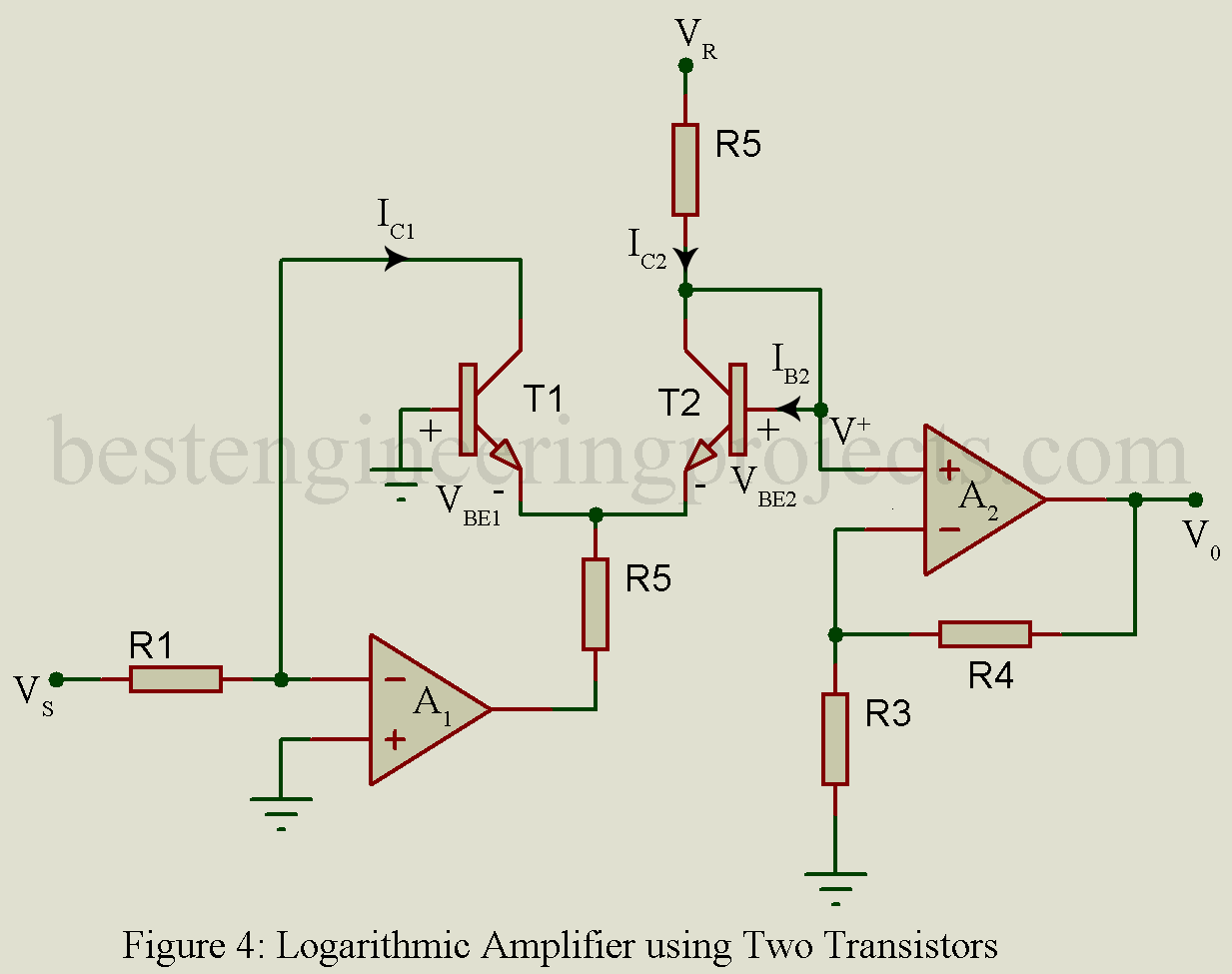 Antilog amplifier using diode as temperature