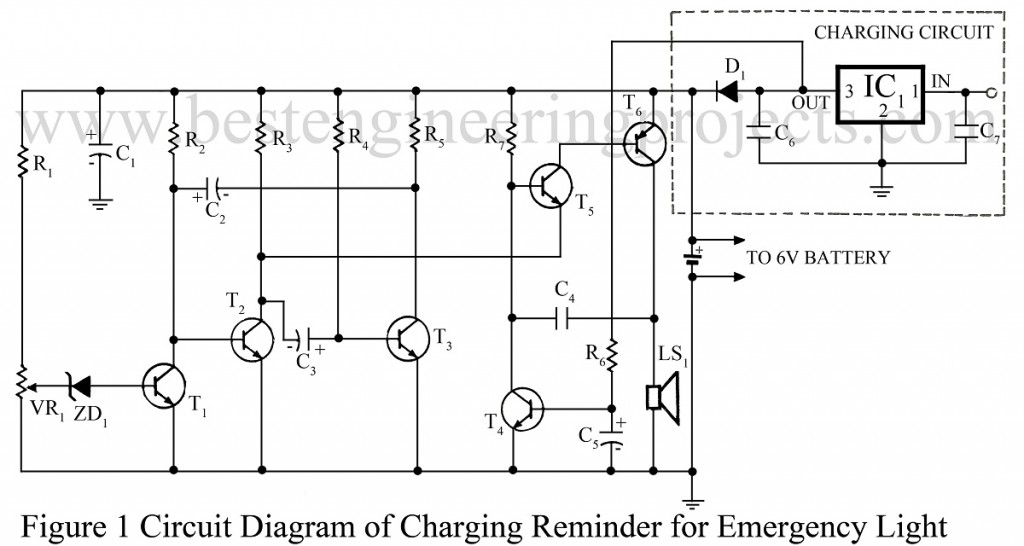 circuit diagram of charging reminder for emmergency light