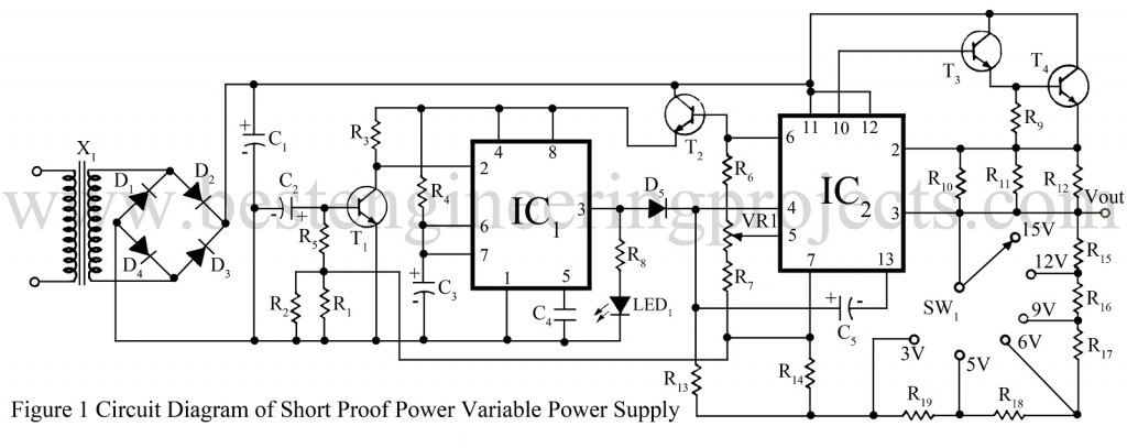 circuit diagram of short proof variable power supply