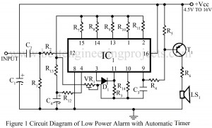 low power alarm with automatic timer circuit