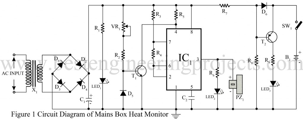 circuit diagram of mains box heat monitor