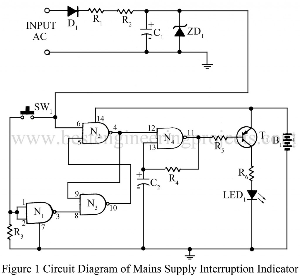 circuit diagram of mains supply interruption indicator