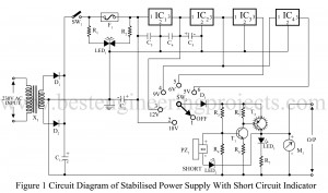 circuit diagram of stabilised power supply with short circuit indicator