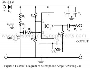 circuit diagram of microphone amplifier using 741 IC