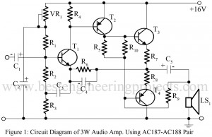 circuit diagram of 3W audio amplifier