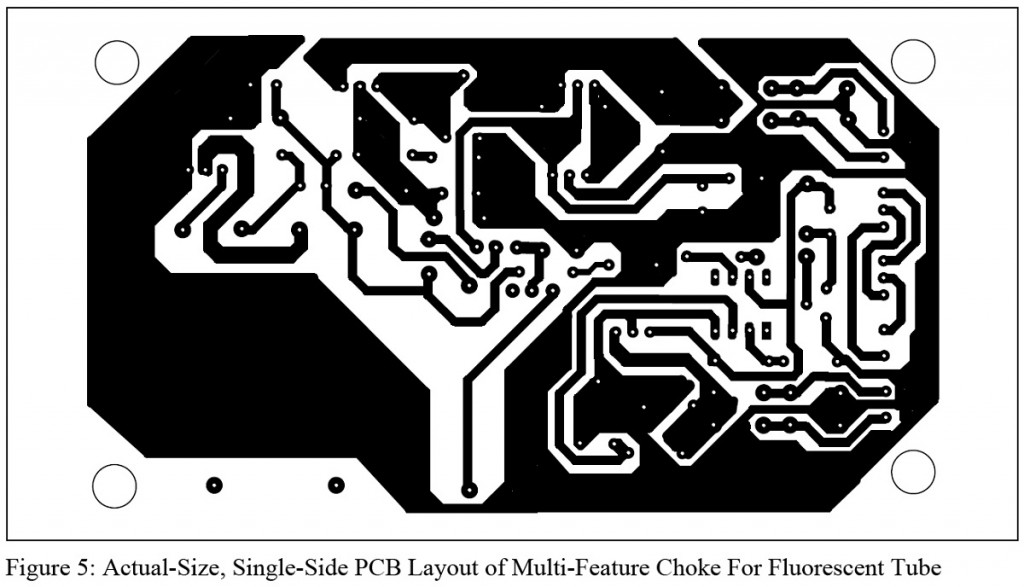 actual size single side pcb layout for multi feature choke for fluorescent tube