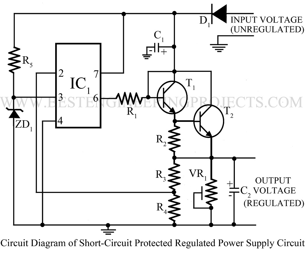 Sort Circuit Protected Regulated Power Supply Using 741