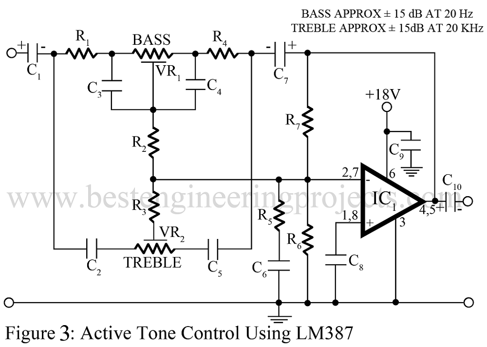 active tone control using LM387