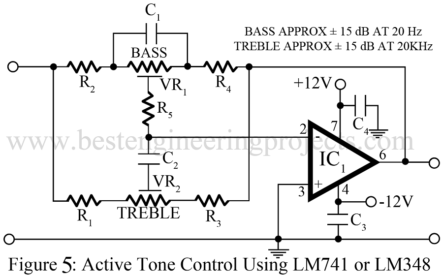 active tone control using LM741 or LM348