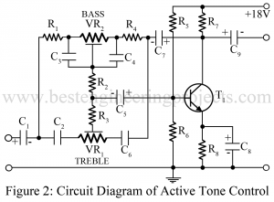 circuit diagram of active tone control using single transistor