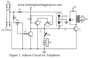 circuit diagram of add on unit for telephone