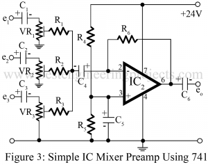 audio mixture circuit using 741