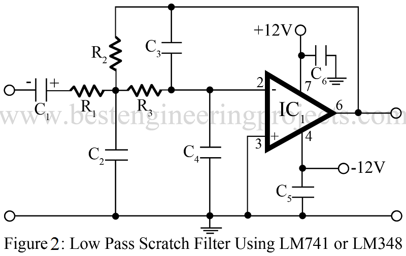 low pass filter circuit using LM741 or LM348