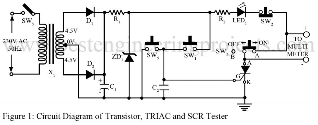 transistor, triac and scr tester circuit