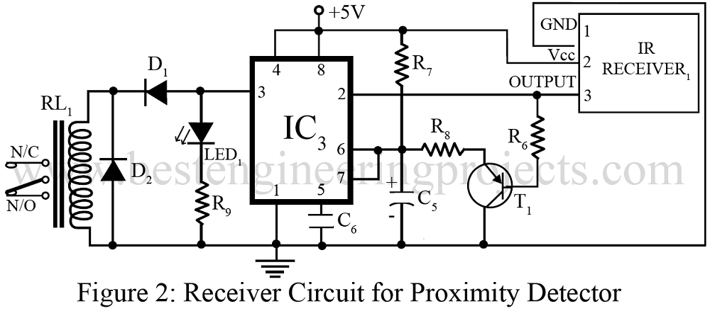 proximity detector circuit receiver using timer ic