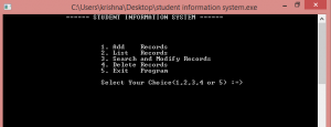 Student Information System Using C Menu