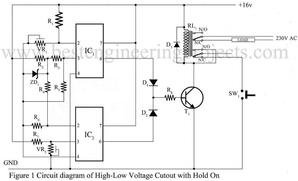 circuit diagram of high low voltage cutout using 741