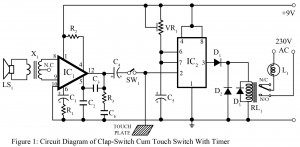 circuit diagram of clap switch cum touch operated switch