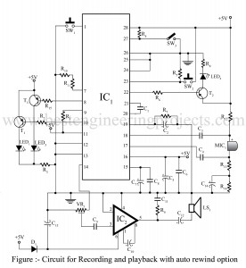 Circuit diagram of Recording and playback with auto rewind option