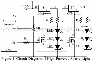 circuit diagram of high powered strobe light using arduino