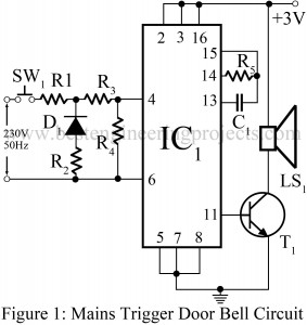 circuit diagram of mains trigger door bell