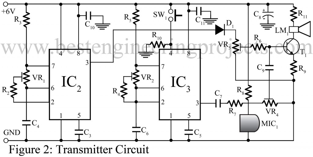 transmitter circuit for speech communication using laser