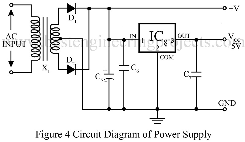 circuit diagram of power supply for microcontroller based call indictor