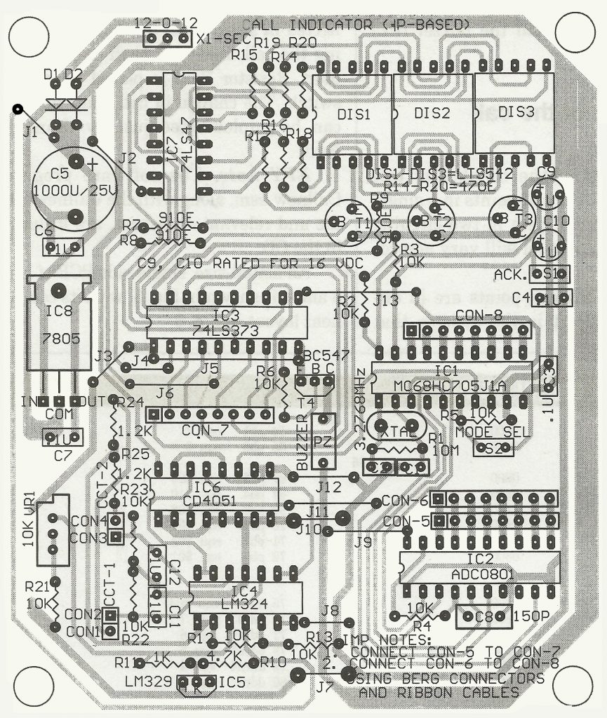 component side pcb design of call indicator using mc68hc705j1a