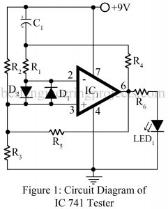 circuit diagram of OP-amp 741 tester