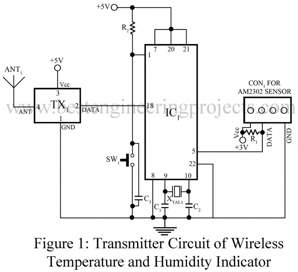 Wireless Temperature and Humidity Indicator for Fridge transmitter circuit