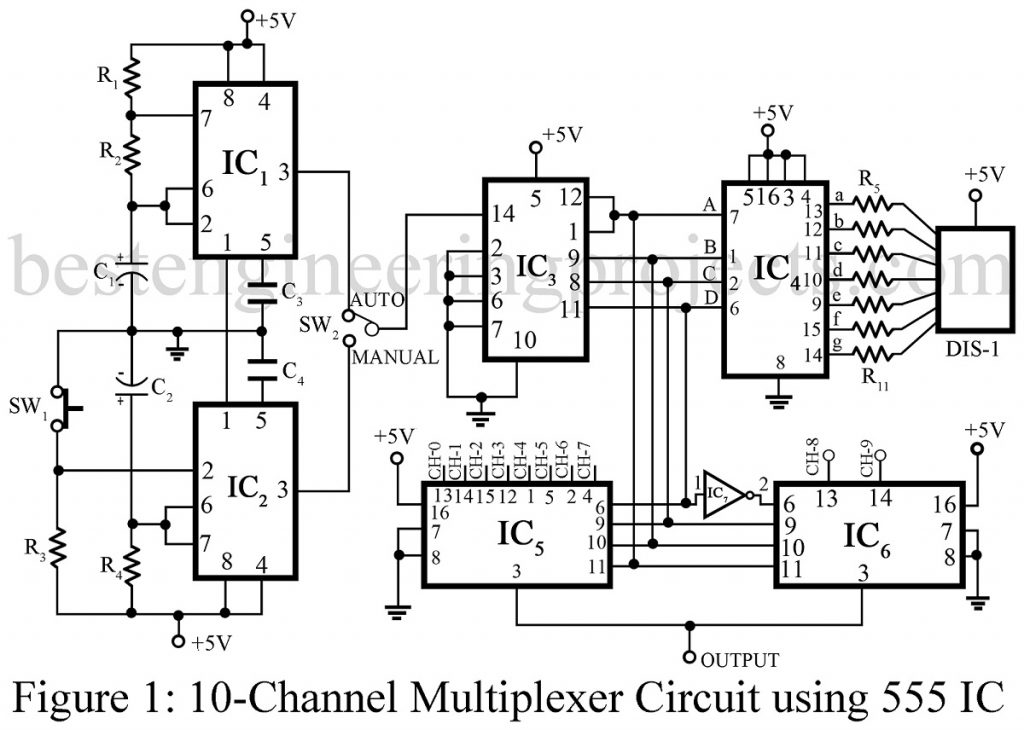 10 channel multiplexer circuit