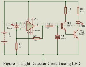 circuit diagram of light detector using LED