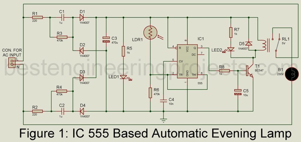 automatic evening lamp using 555