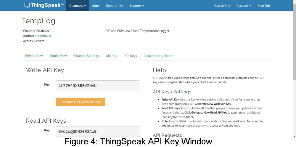 API window of thingspeak