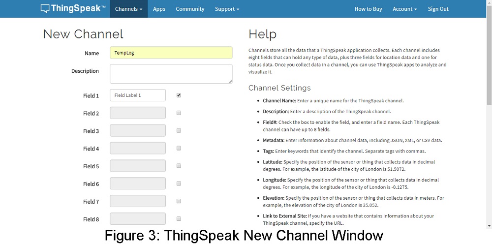 new channel thingspeak window