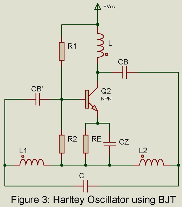 Harltey Oscillator using BJT circuit