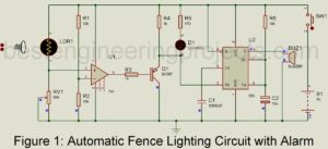 automatic fence lighting circuit with alarm