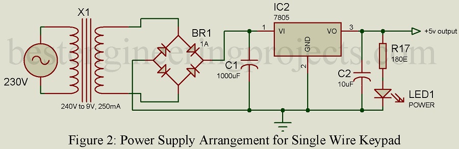 power supply arrangement for single wire keypad