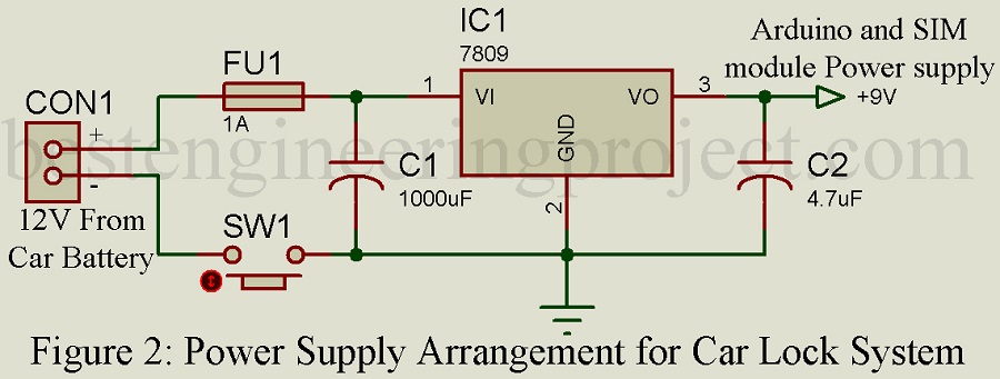 power supply arrangement for car lock system