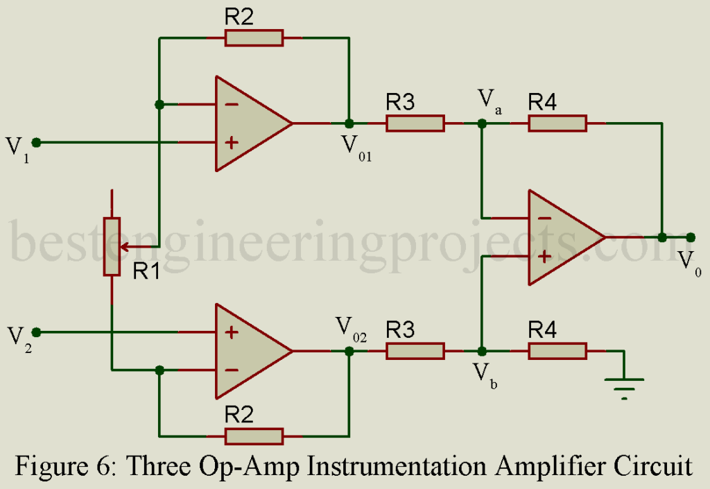 three op-amp instrumentation amplifier