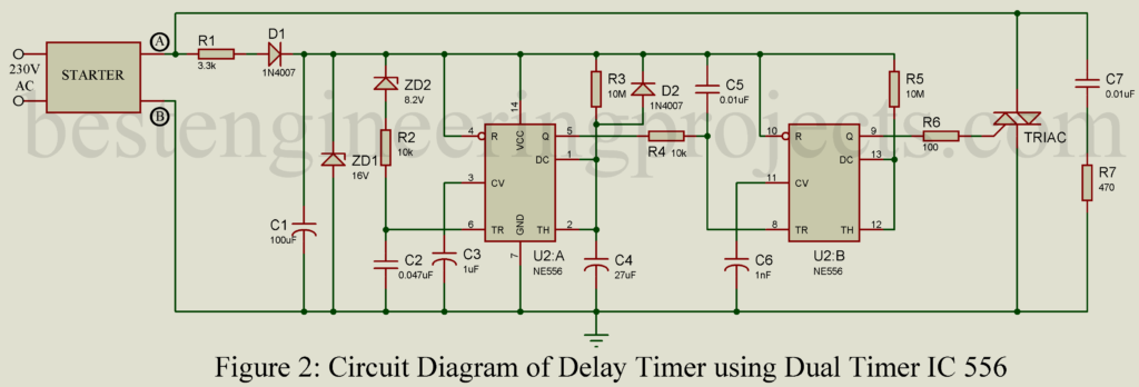 delay starter using 556 dual timer IC