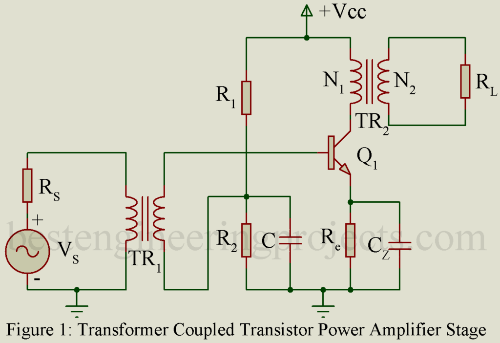 transformer coupled transistor power amplifier stage