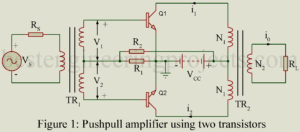 pushpull amplifier using two transistors