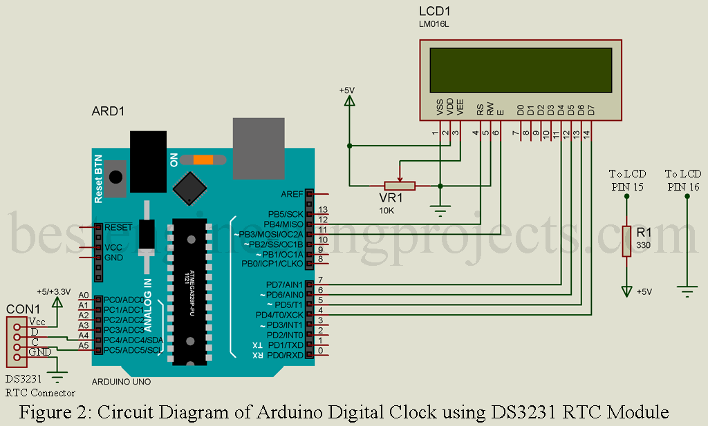 Arduino Digital Clock using DS3231 Pi Module circuit diagram