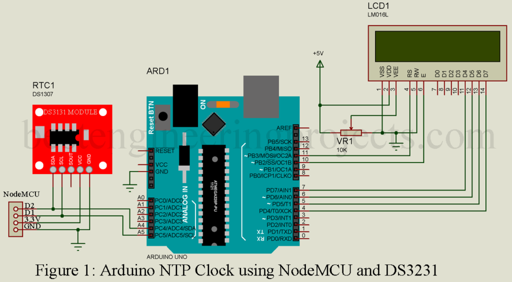 Arduino NTP Clock using NodeMCU and DS3231 circuit