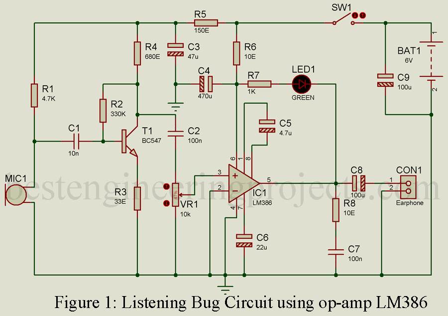 Listening Bug Circuit Using Op Amp Lm386 Engineering Projects