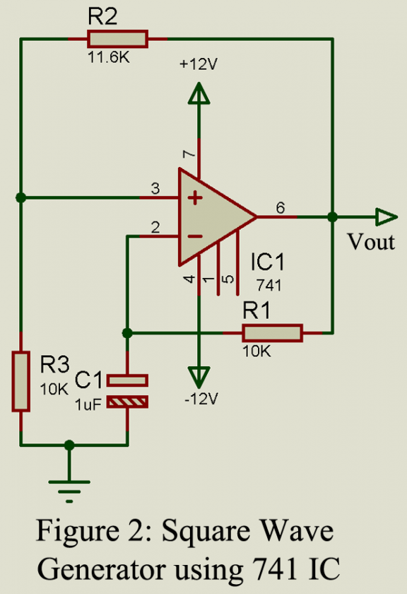 circuit diagram of Square Wave Generator using 741 IC