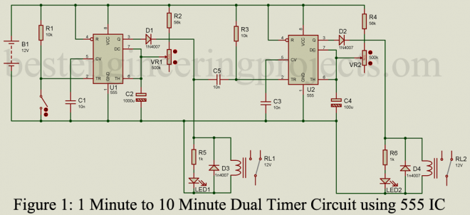 Adjustable Dual Timer Circuit using 555 Timer IC - Engineering Projects