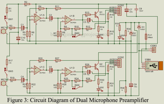 dual microphone preamplifier circuit